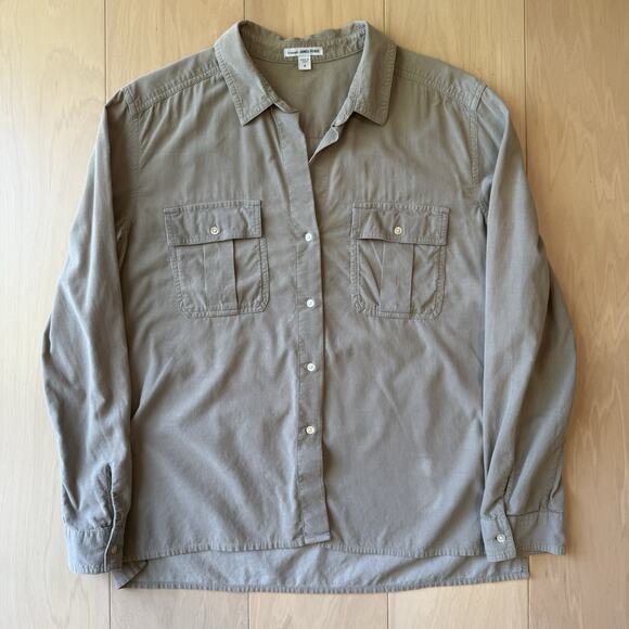 James Perse Corduory Shirt 4 Gray Button Up Casual Minimalist Glam Standard - Picture 2 of 9